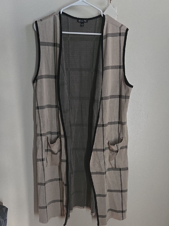 Olivia Blu Sweaters - olive blu Sleeveless Plaid Open Cardigan
